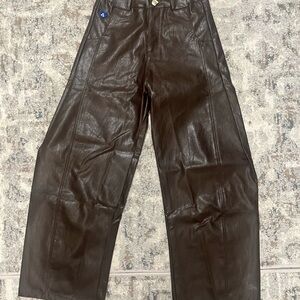Aelfric Eden Dark Brown Faux Leather Barrel Pants; size 28 NWT